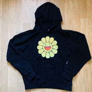 J Balvin Murakami Black Hoodie with Yellow Smiley Flower